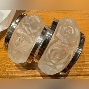 Silver & Crystal Frosted Rose Napkin Rings (4) - New, William Adams 70’s Vintage